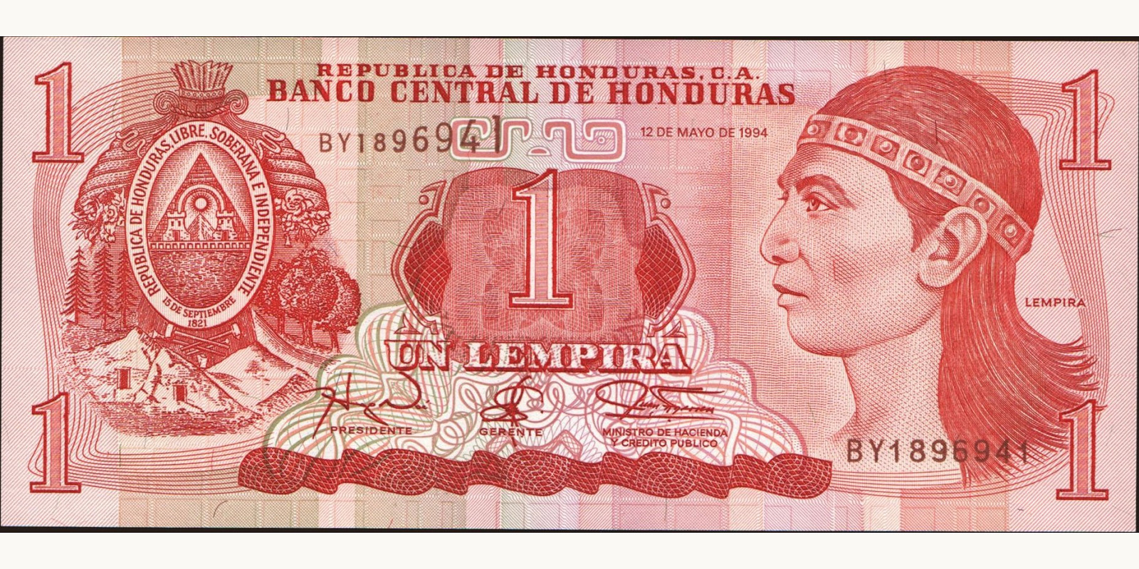 1 lempira Гондурас 1994 — Лицевая сторона
