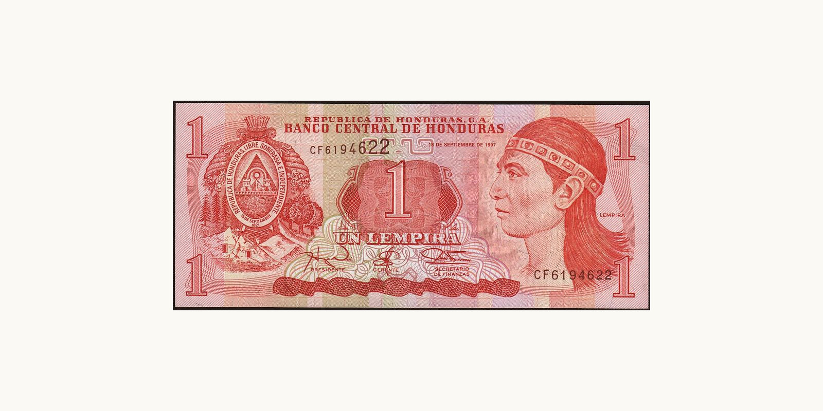 1 lempira Гондурас 1997 — Лицевая сторона
