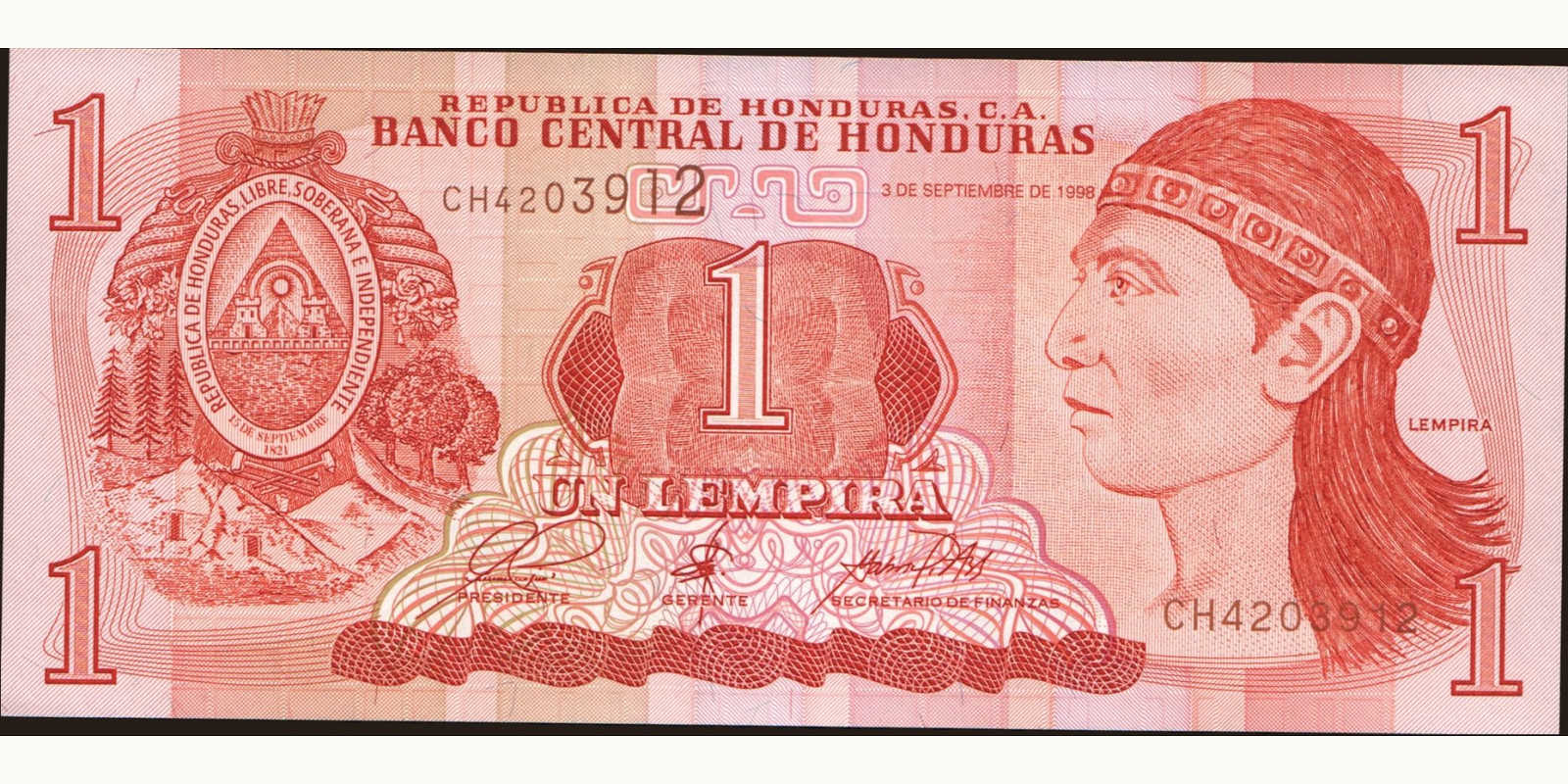 1 lempira Гондурас 1998 — Лицевая сторона