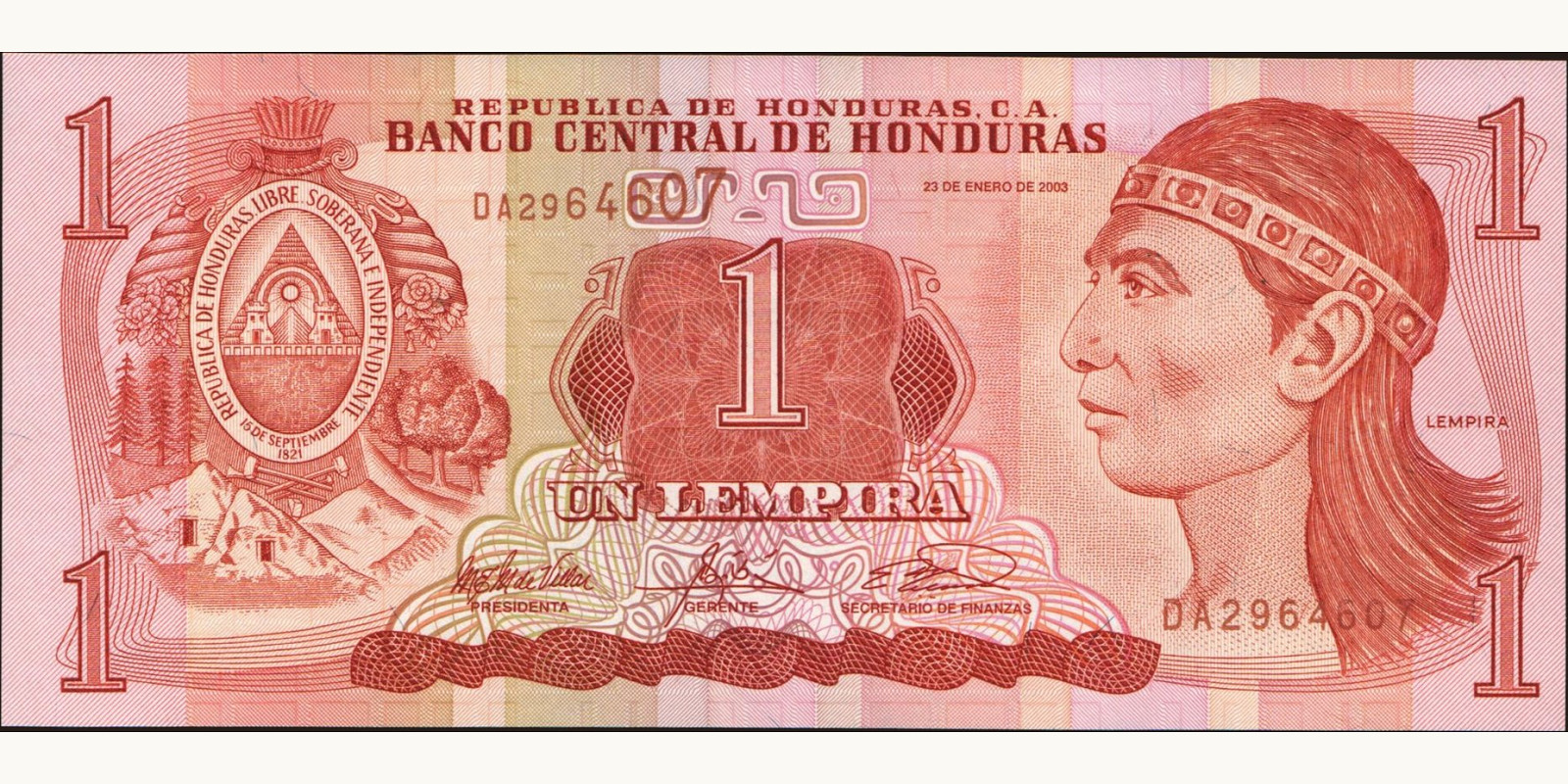 1 lempira Honduras 2003 — Front side