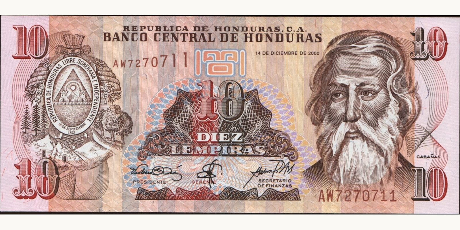 10 lempira Honduras 2000 — Front side