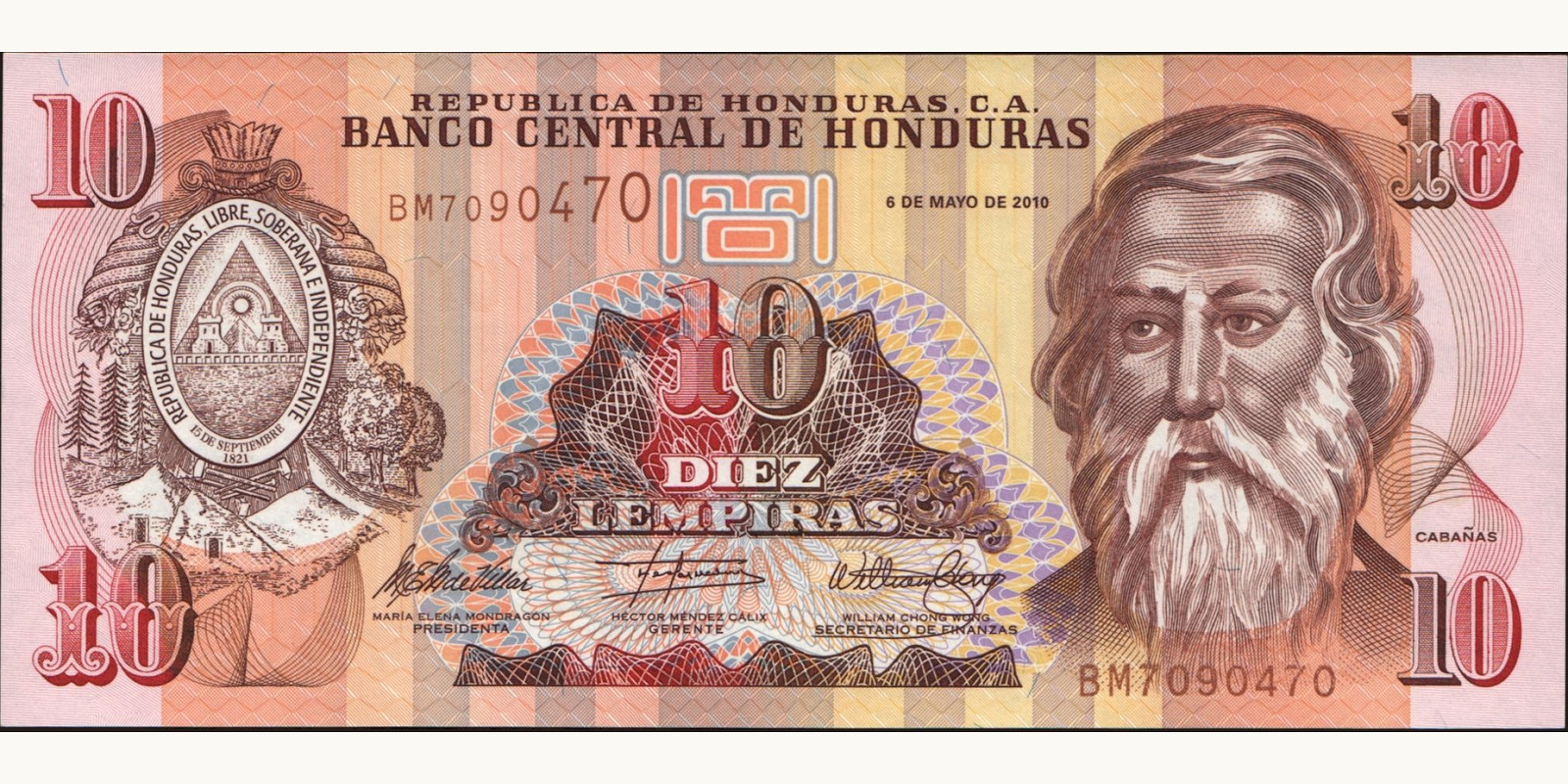 10 lempira Honduras 2010 — Front side