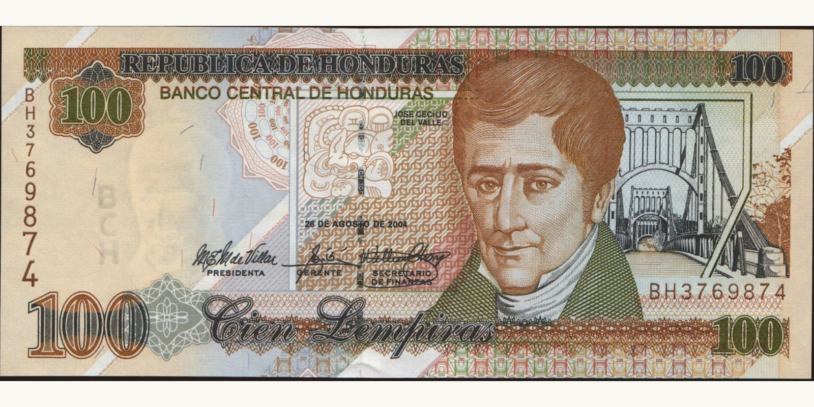 100 lempira Гондурас 2004 — Лицевая сторона