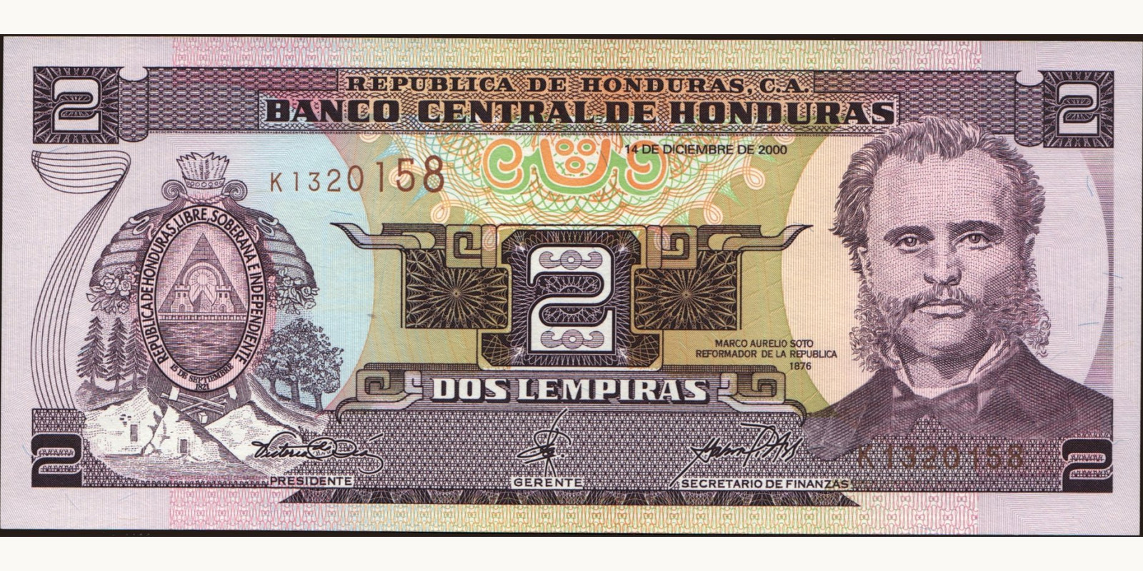 2 lempira Гондурас 2000 — Лицевая сторона