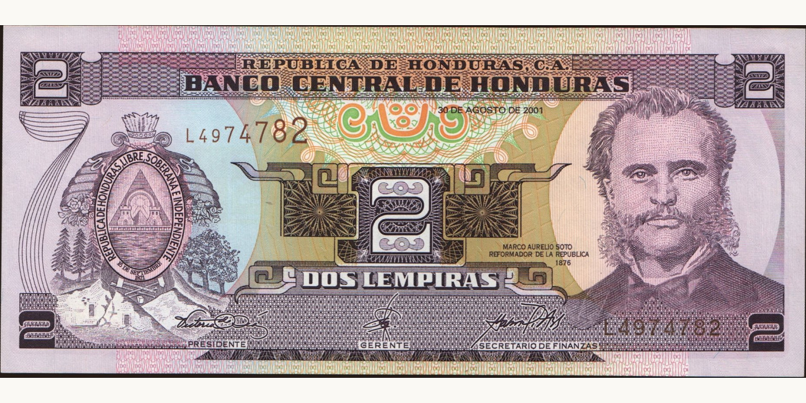 2 lempira Гондурас 2001 — Лицевая сторона