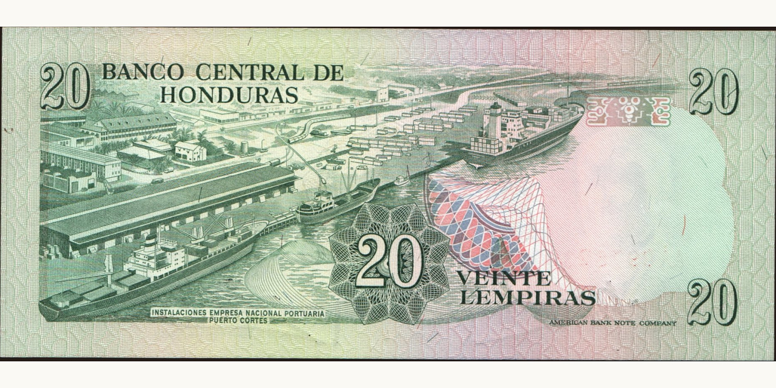 20 lempira Гондурас 1989 — Оборотная сторона