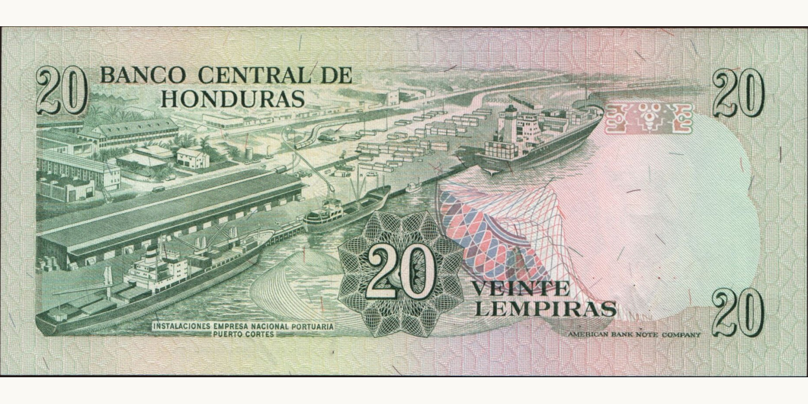 20 lempira Гондурас 1990 — Оборотная сторона