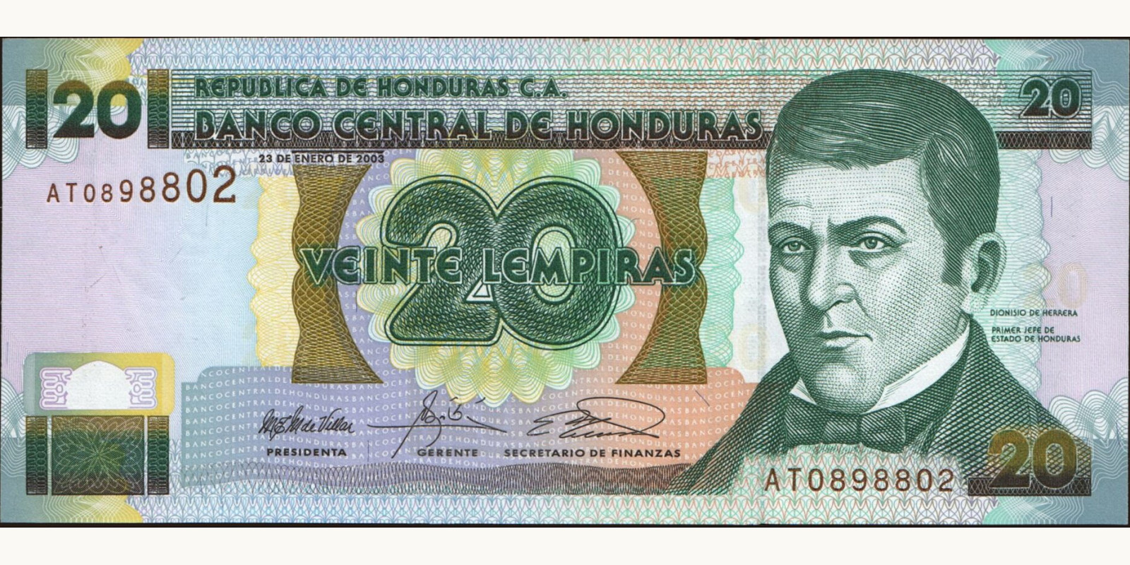 20 lempira Honduras 2003 — Front side