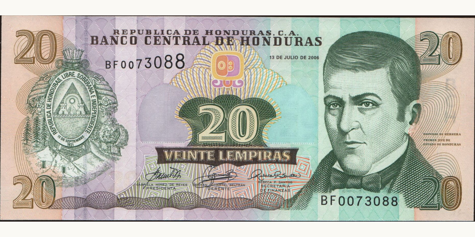 20 lempira Гондурас 2006 — Лицевая сторона