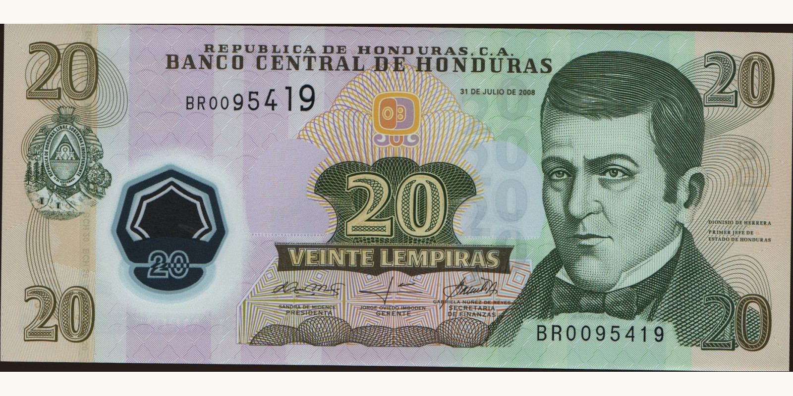 20 lempira Honduras 2008 — Front side
