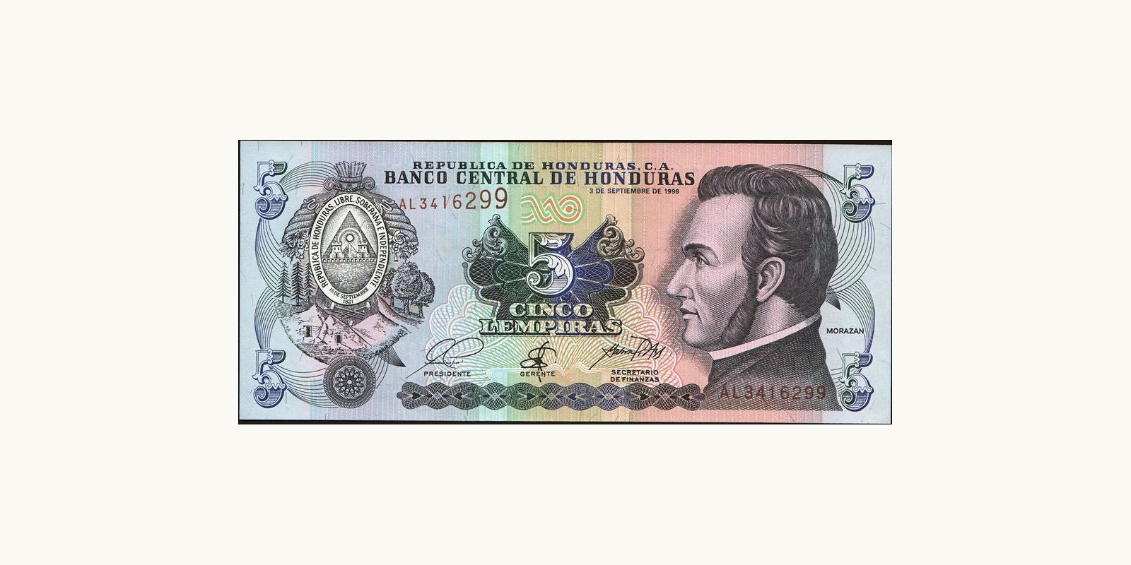 5 lempira Honduras 1998 — Front side