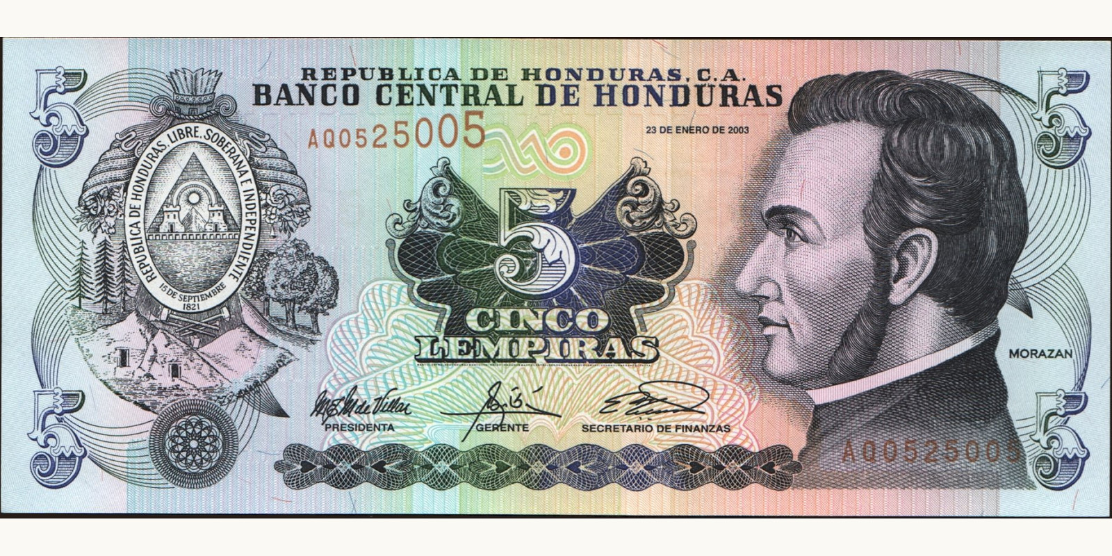 5 lempira Гондурас 2003 — Лицевая сторона