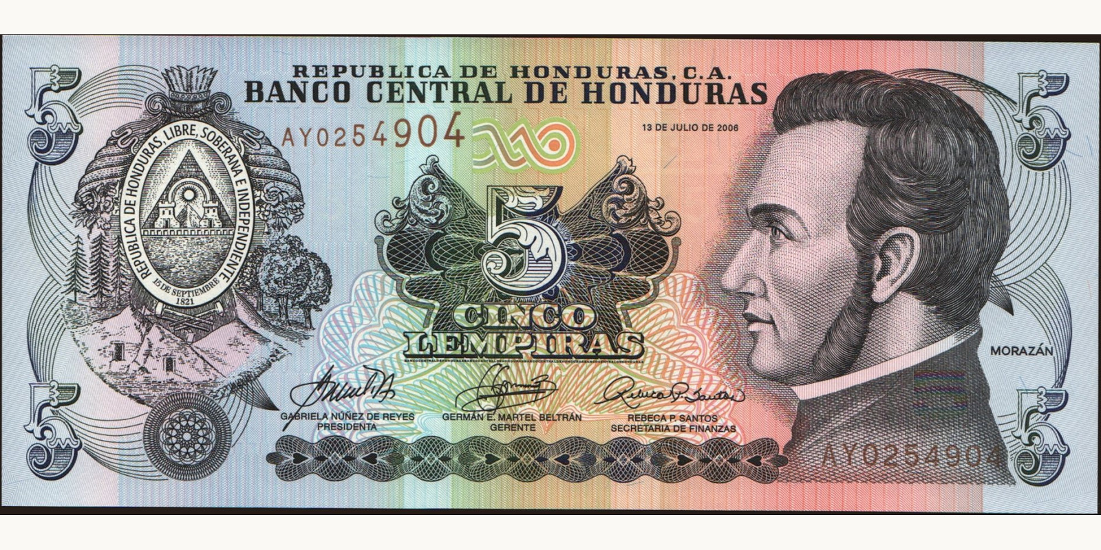 5 lempira Honduras 2006 — Front side
