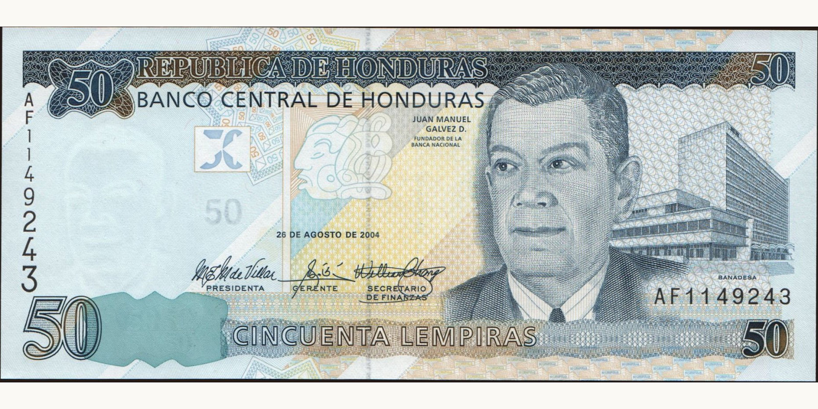 50 lempira Гондурас 2004 — Лицевая сторона