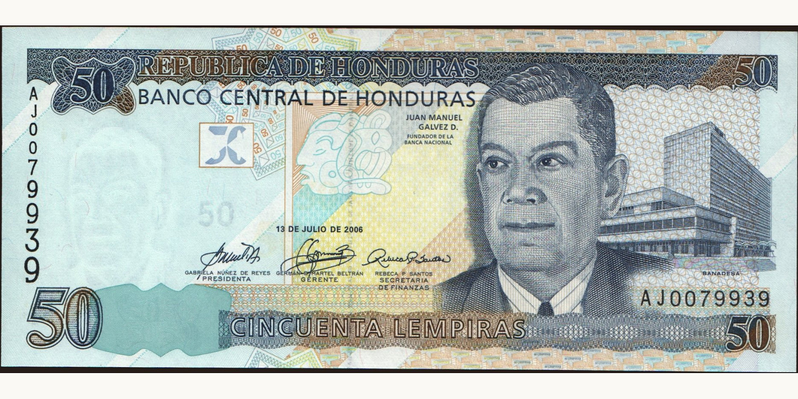 50 lempira Гондурас 2006 — Лицевая сторона