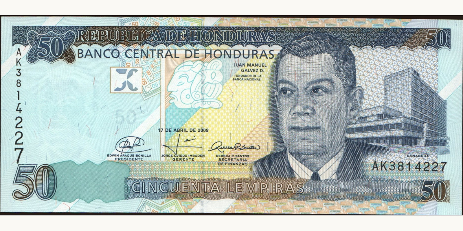 50 lempira Honduras 2008 — Front side