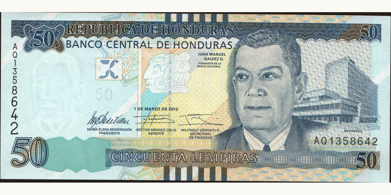 50 lempira Гондурас 2012 — Лицевая сторона