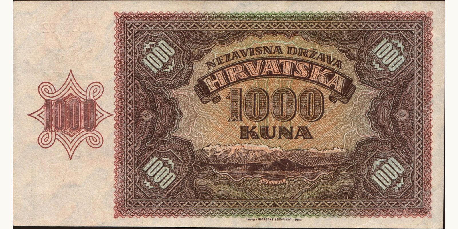 1000 kuna Croatia 1941 — Back side