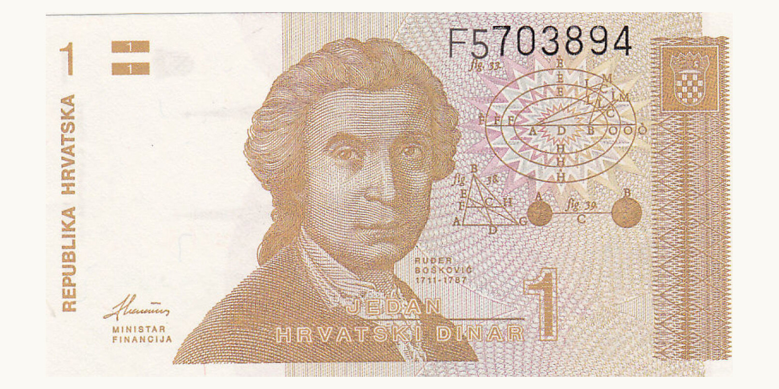 1 dinar Croatia 1991 — Front side