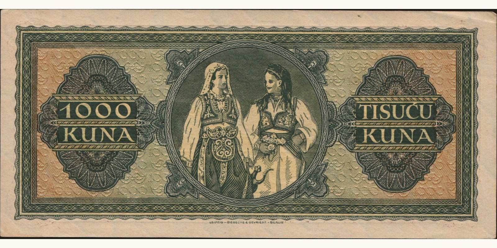 1000 kuna Croatia 1943 — Back side
