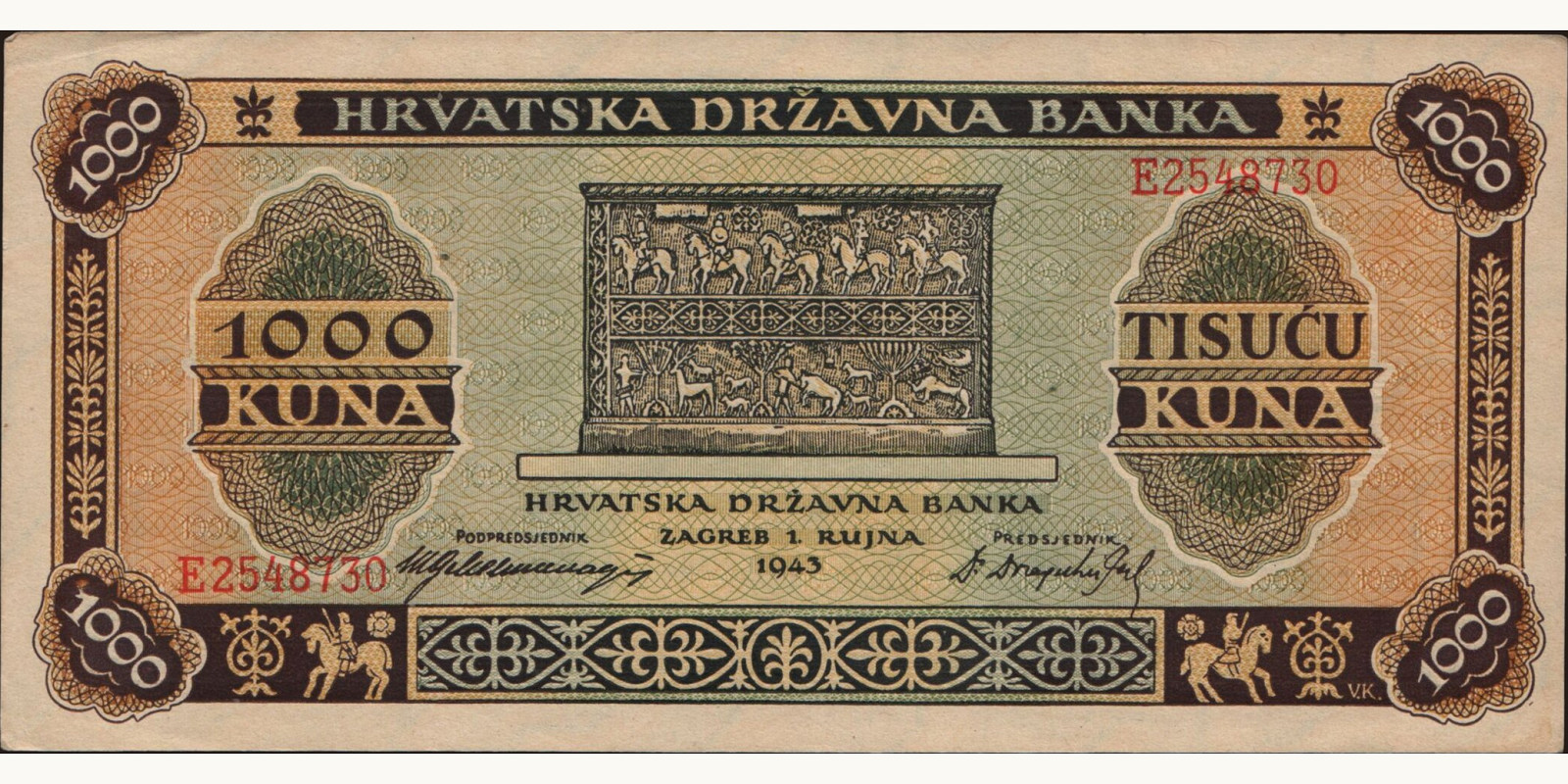 1000 kuna Croatia 1943 — Front side