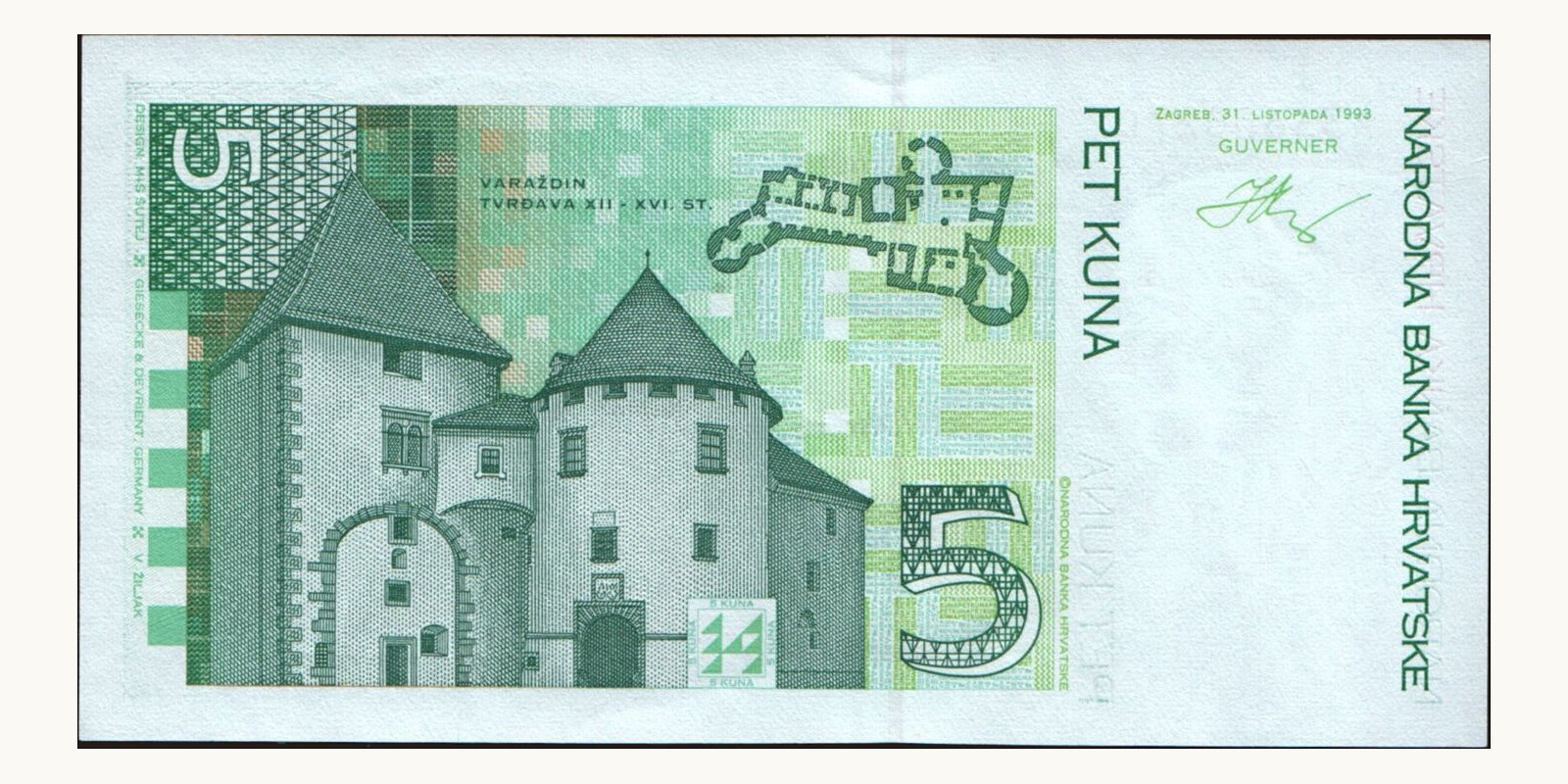5 kuna Croatia 1993 — Back side