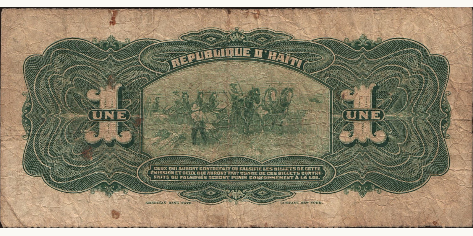 1 gourde Haiti 1914 — Back side