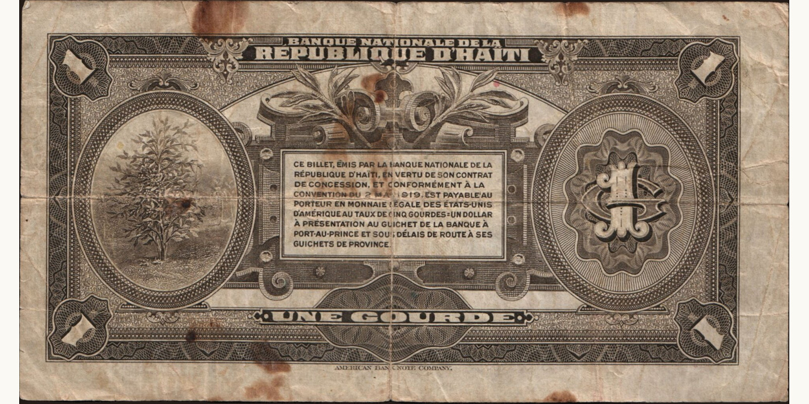 1 gourde Гаити 1919 — Оборотная сторона