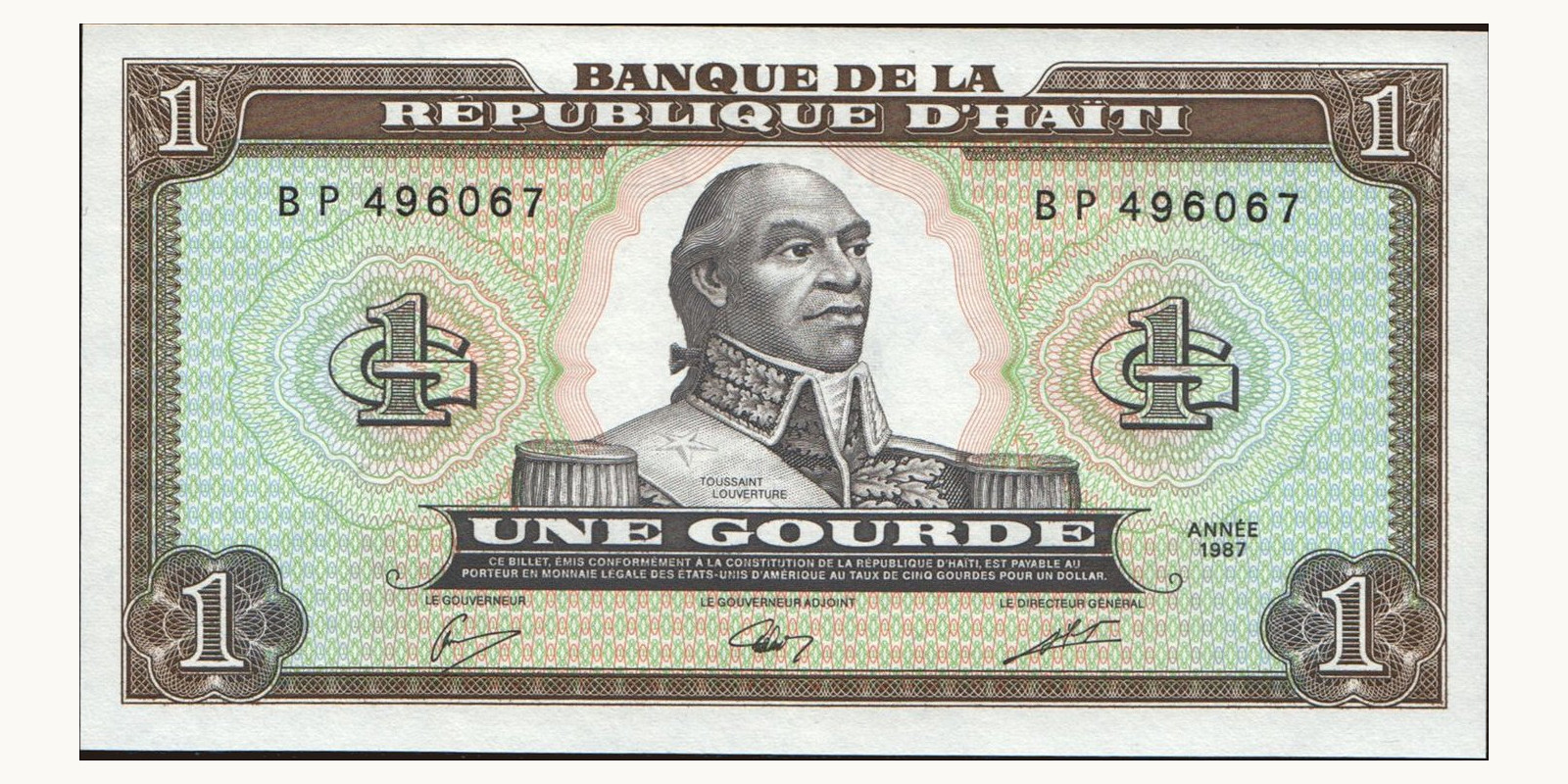 1 gourde Гаити 1987 — Лицевая сторона