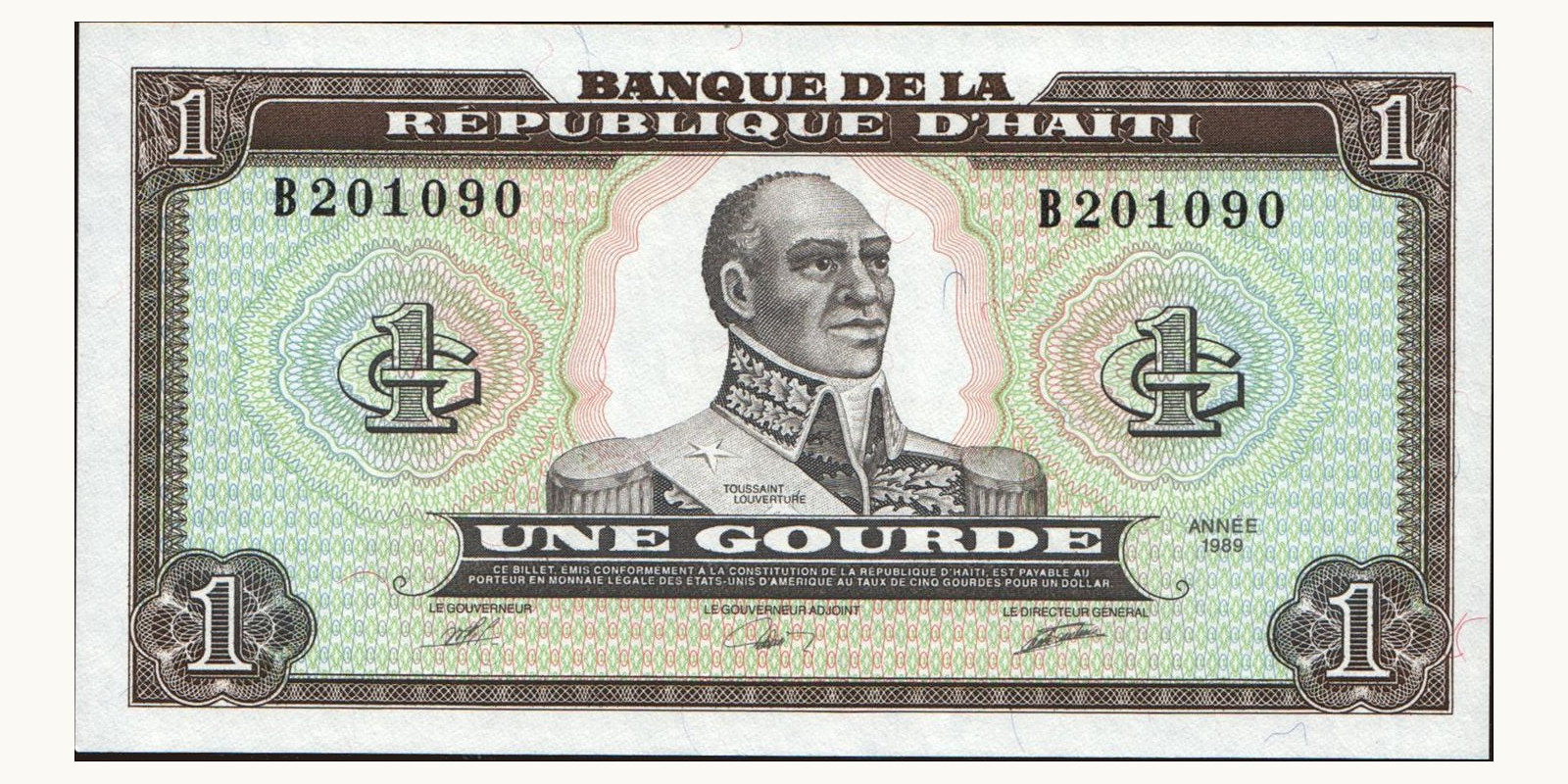 1 gourde Гаити 1989 — Лицевая сторона