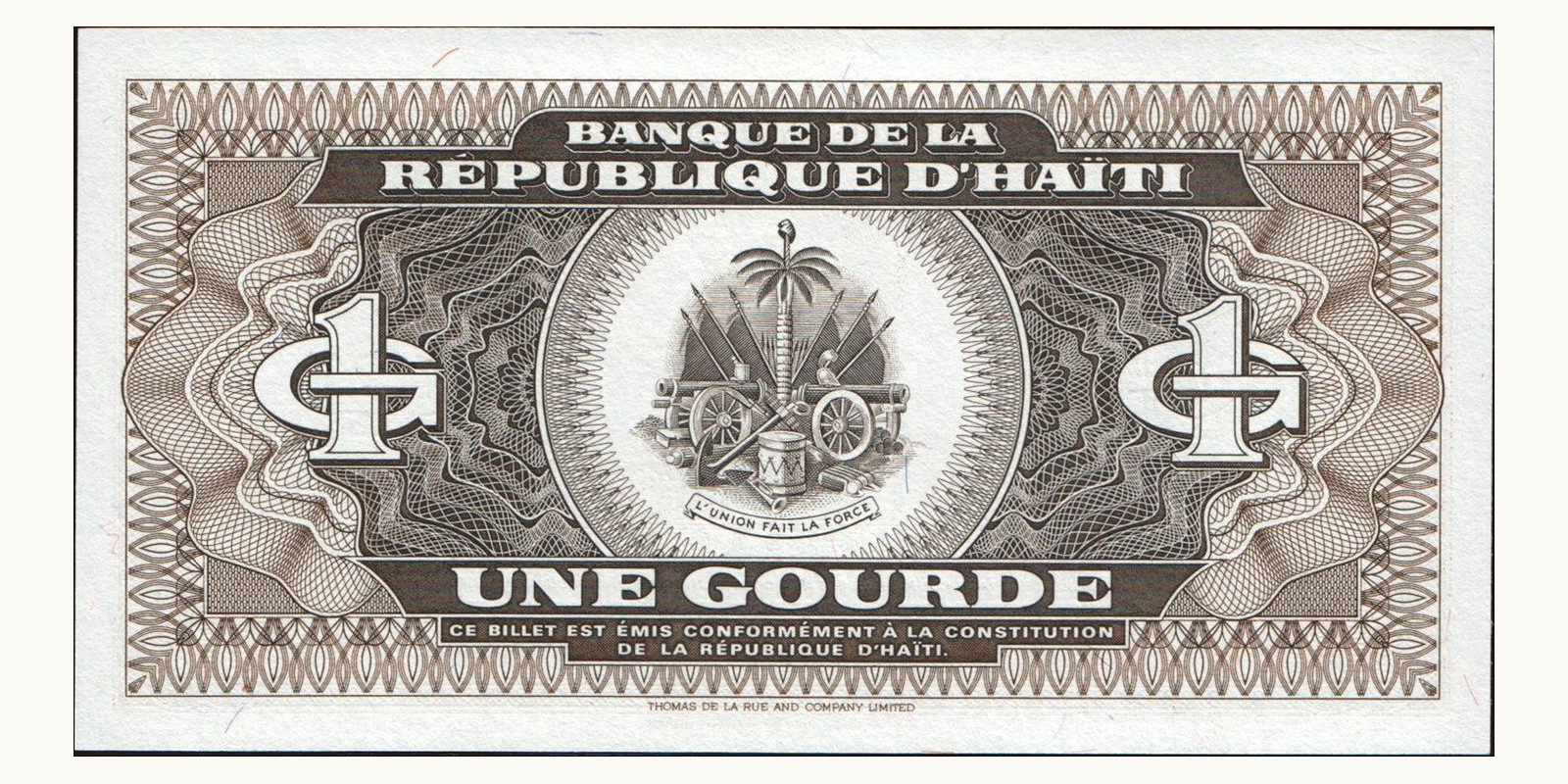 1 gourde Гаити 1992 — Оборотная сторона