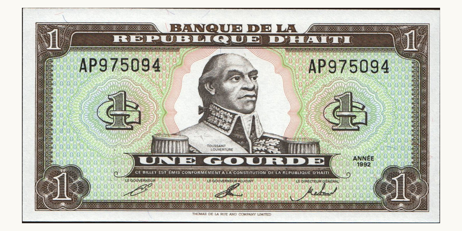 1 gourde Гаити 1992 — Лицевая сторона