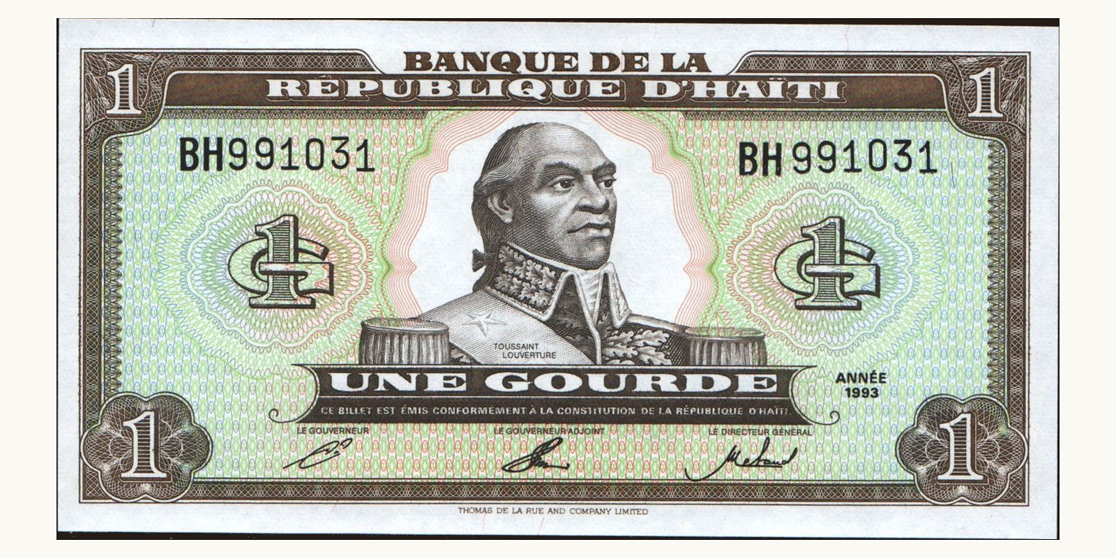 1 gourde Гаити 1993 — Лицевая сторона