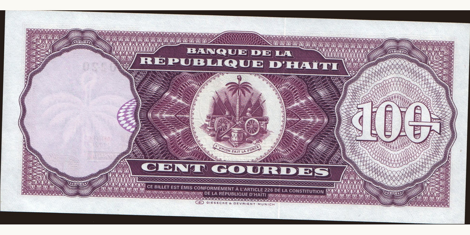 100 gourde Haiti 1991 — Back side