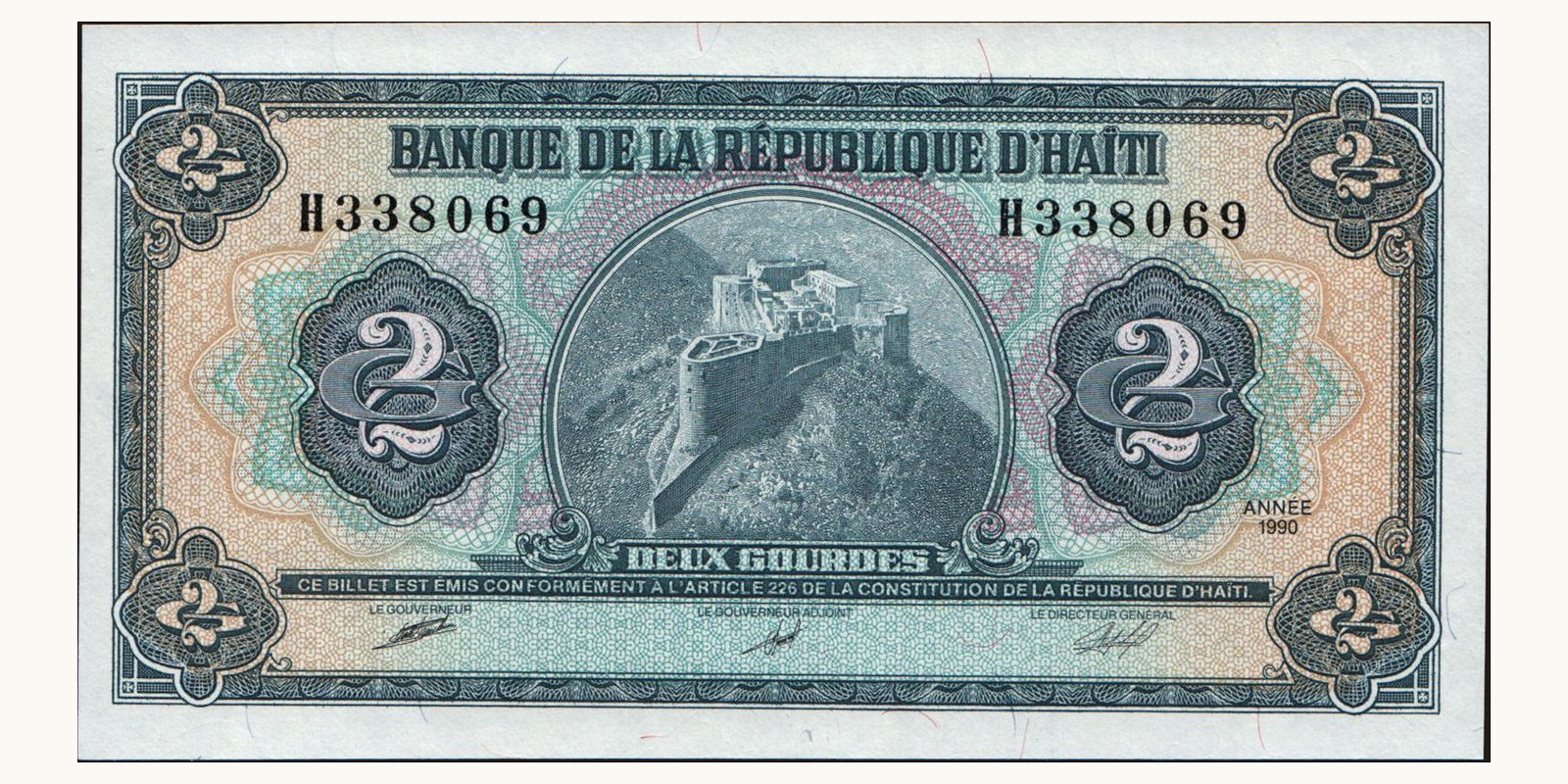 2 gourde Гаити 1990 — Лицевая сторона