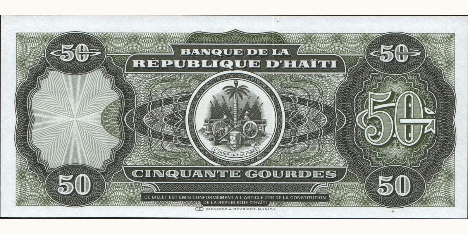 50 gourde Гаити 1991 — Оборотная сторона