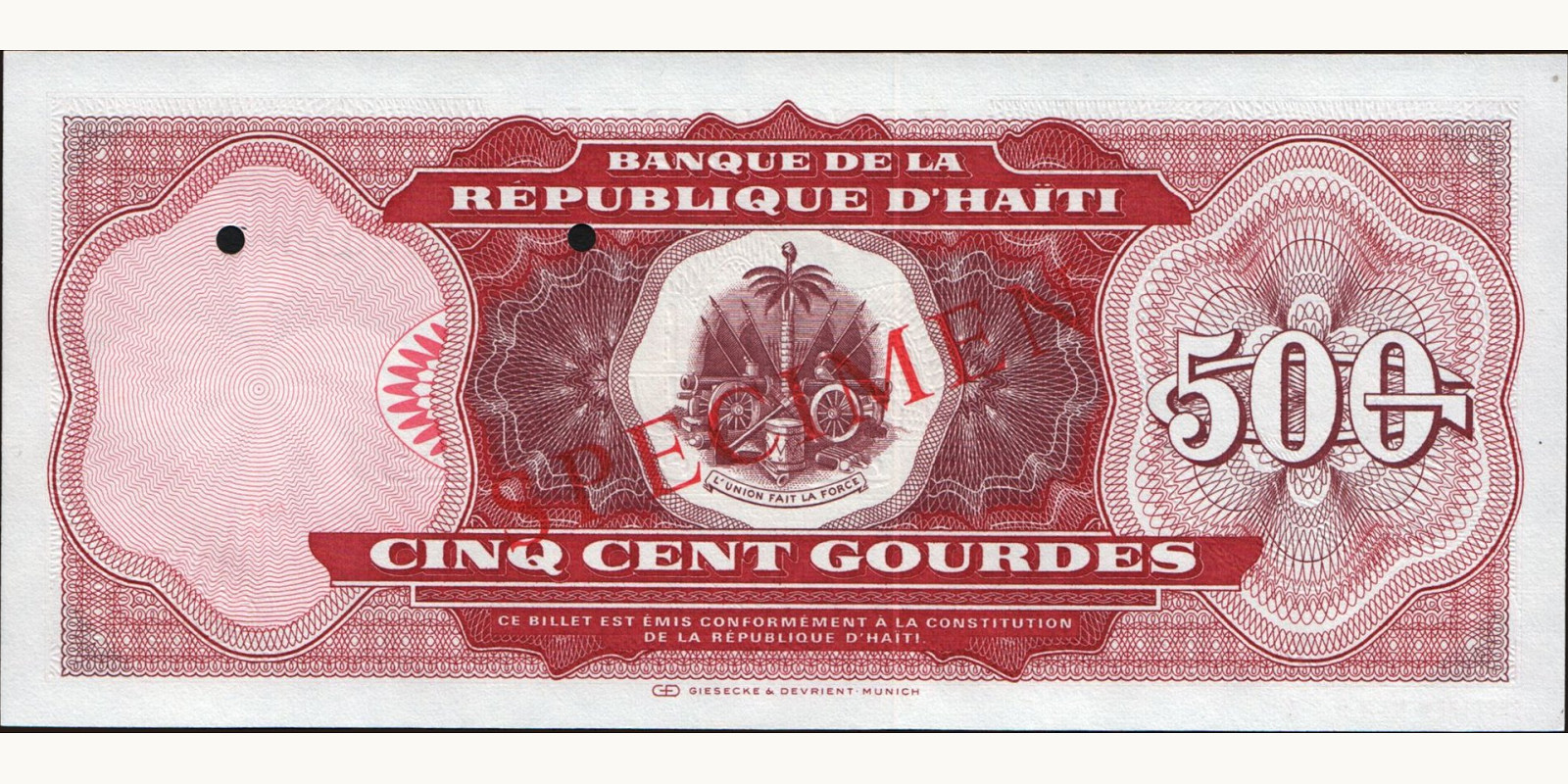500 gourde Haiti 1993 — Back side
