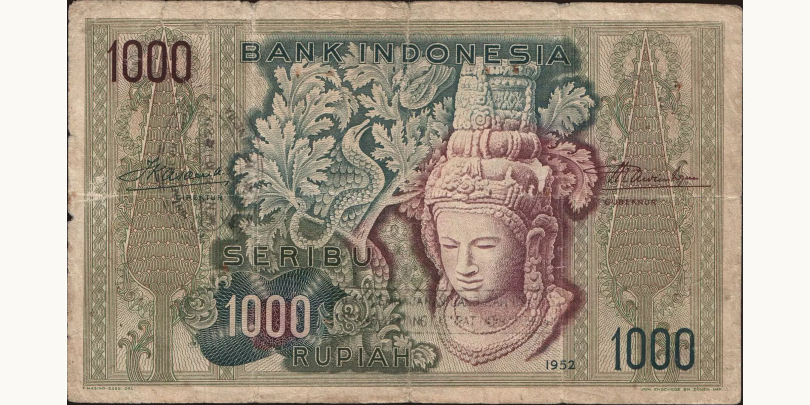 1000 rupiah Indonesia 1952 — Front side