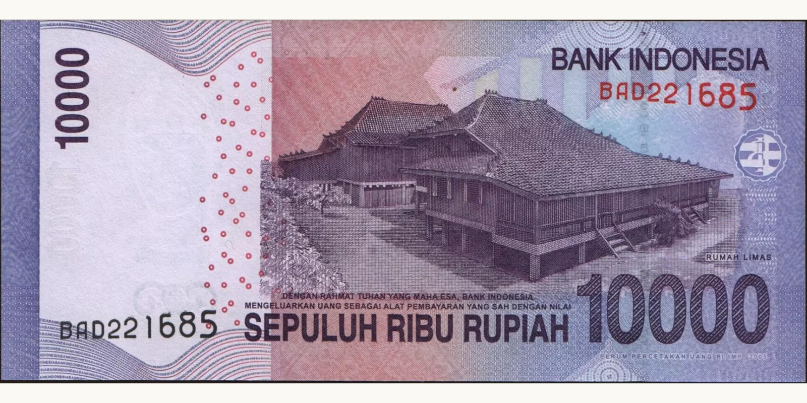 10000 rupiah Indonesia 2010 — Back side