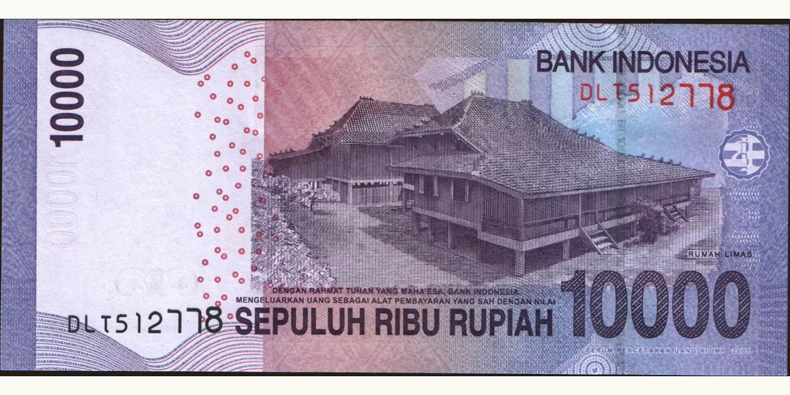 10000 rupiah Indonesia 2012 — Back side