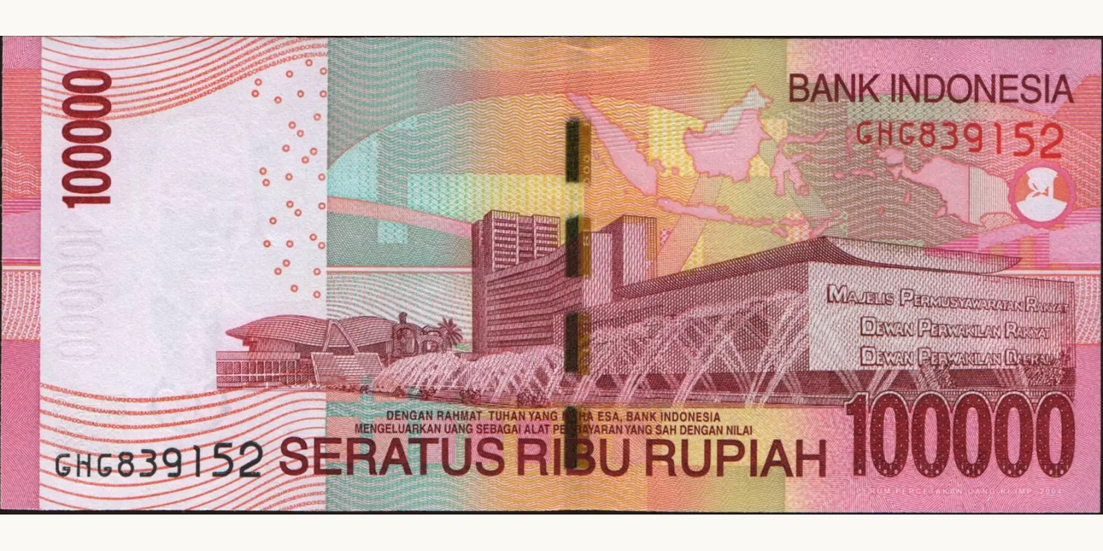 100000 rupiah Indonesia 2011 — Back side
