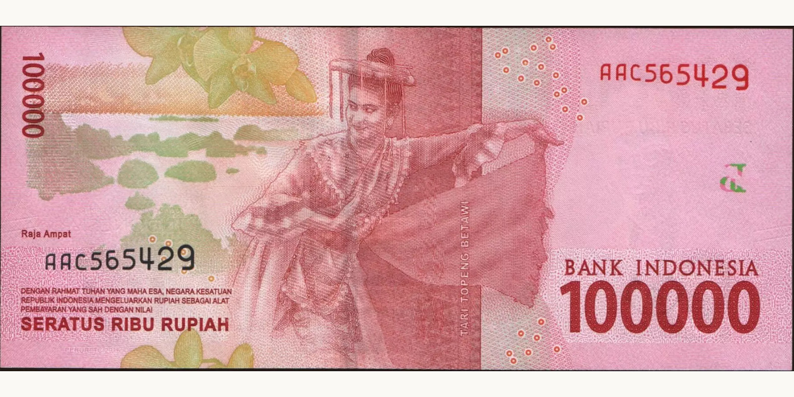 100000 rupiah Indonesia 2016 — Back side