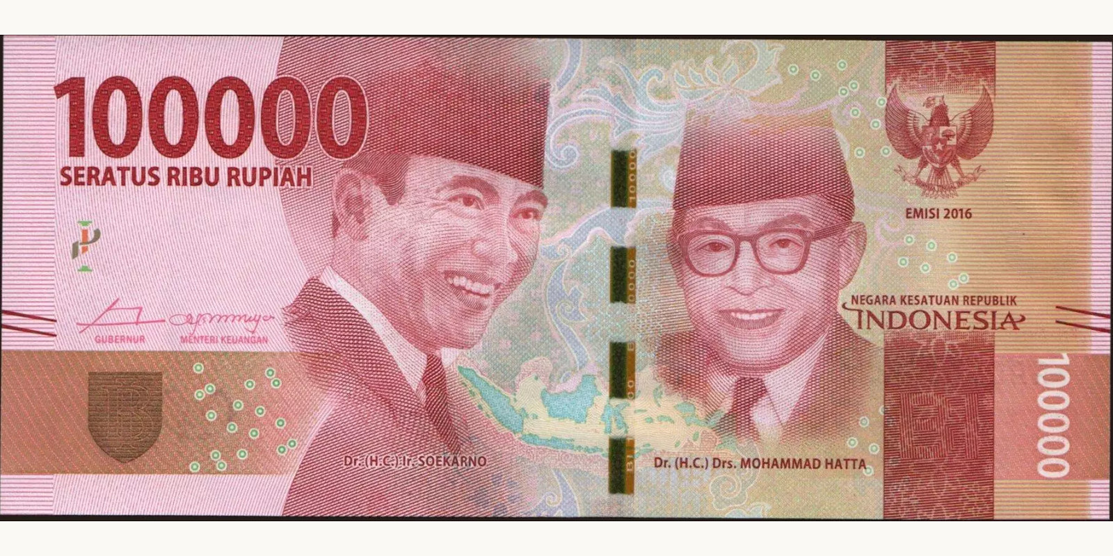 100000 rupiah Indonesia 2016 — Front side