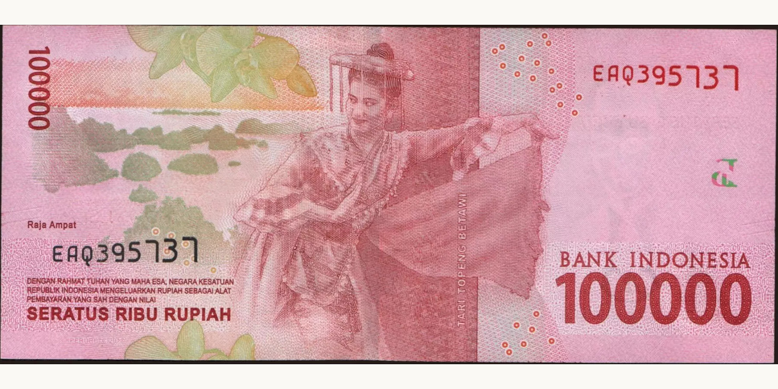 100000 rupiah Indonesia 2017 — Back side