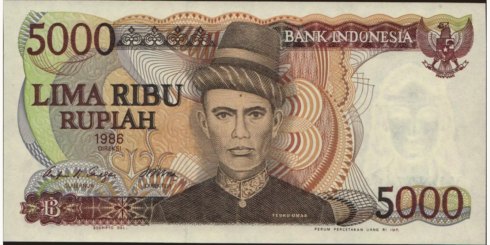 5000 rupiah Индонезия 1986 — Лицевая сторона