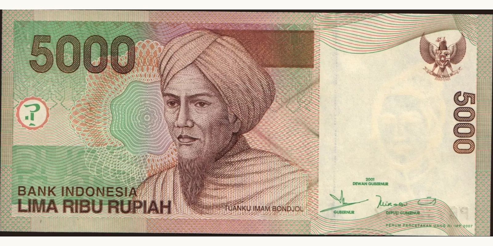 5000 rupiah Indonesia 2007 — Front side
