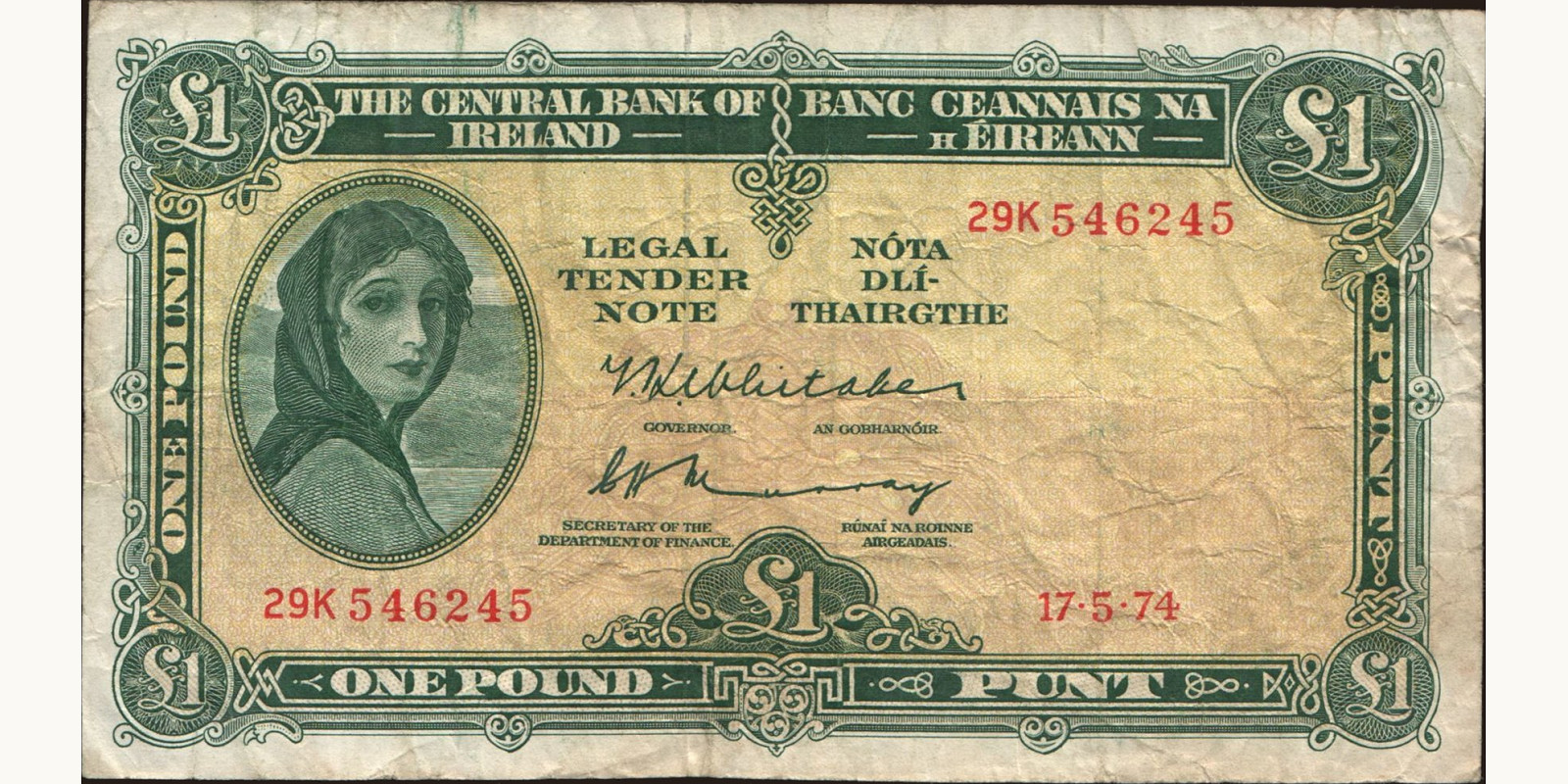 1 pounds Ireland 1974 — Front side