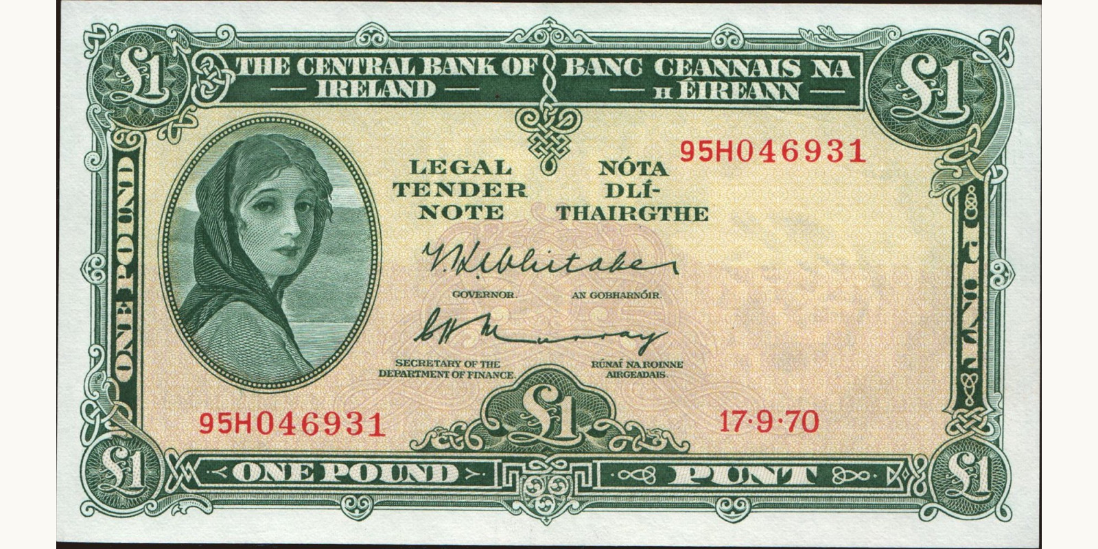 1 pounds Ирландия 1970 — Лицевая сторона