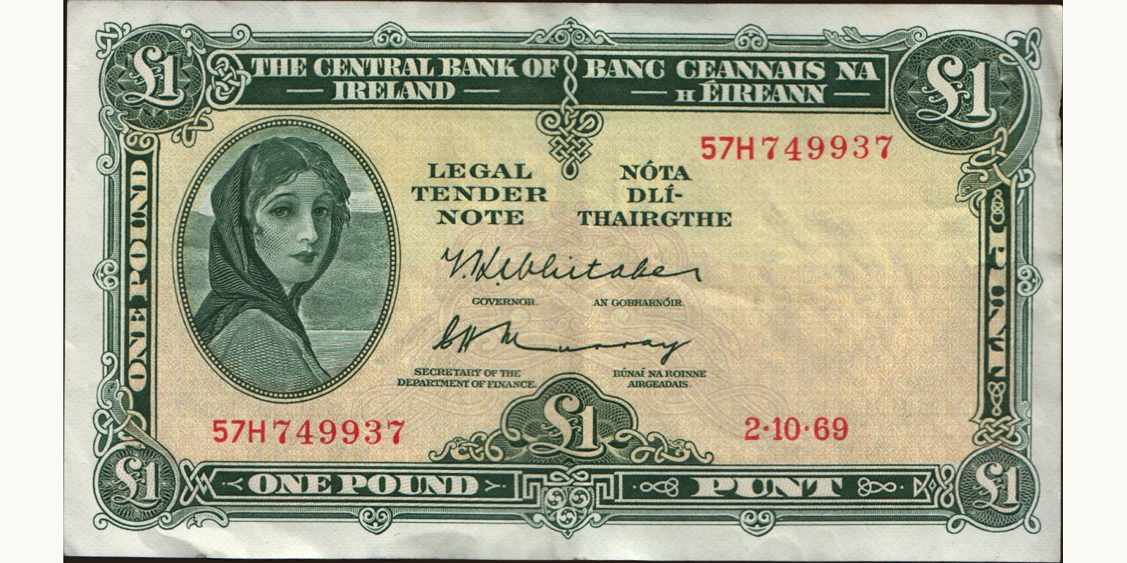 1 pounds Ирландия 1969 — Лицевая сторона