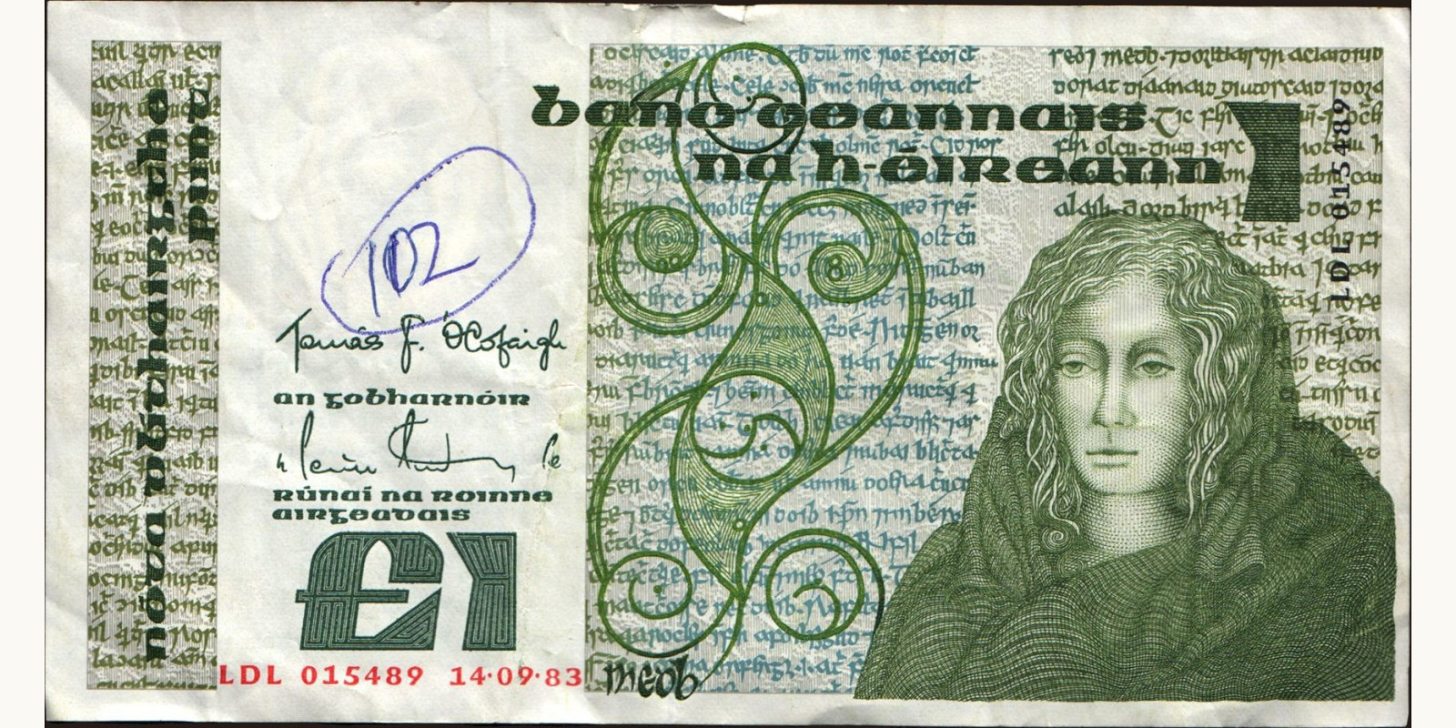 1 pounds Ирландия 1983 — Лицевая сторона